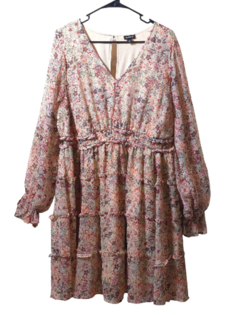 Torrid Floral Boho Mini Dress Size 1 Long Sleeve Smocked Cottagecore Tiered